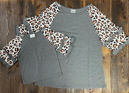 Mommy + Me Leopard Gray Ruffle Top