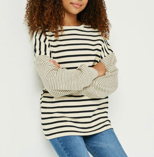 Hayden Contrast Stripe Sleeve Textured Knit Top 2763