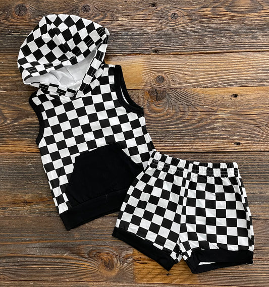 Checkered Hoodie Short Set