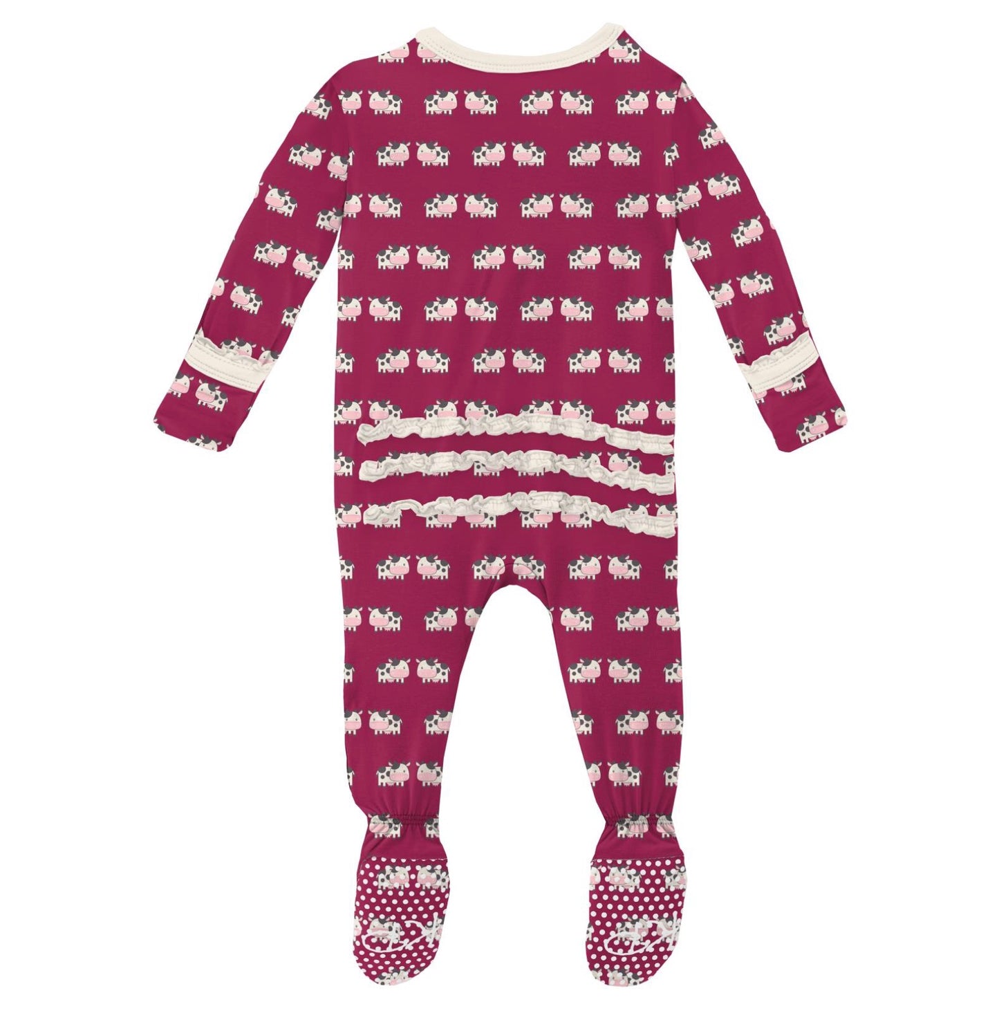Kickee Pants Berry Cow Muffin Ruffle Footie with Zipper