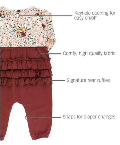 RuffleButts Lace is More Ruffle Henley Placket Jumpsuit