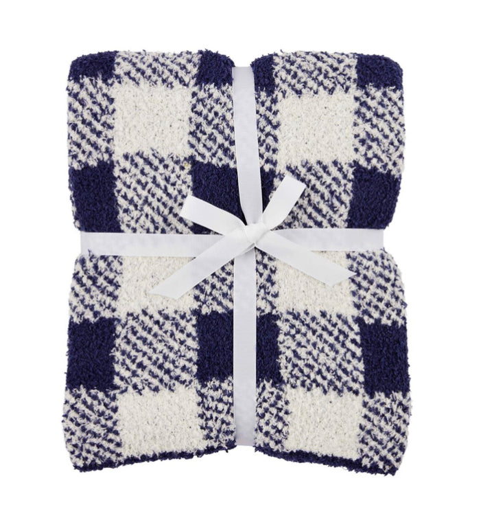 Mudpie Navy Check Chenille Blanket