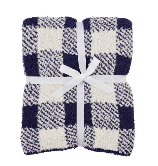 Mudpie Navy Check Chenille Blanket