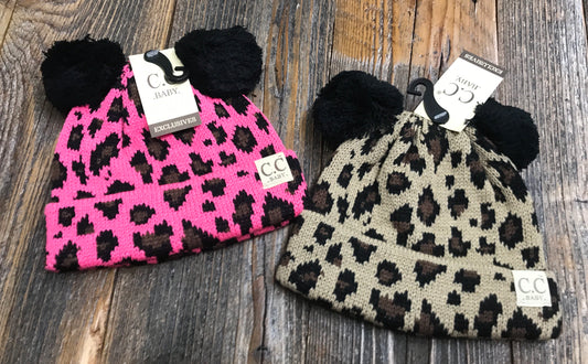 C.C. Infant Leopard Double Pom Beanie