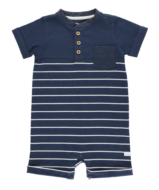 RuggedButts Navy & Gray Stripe Henley Romper