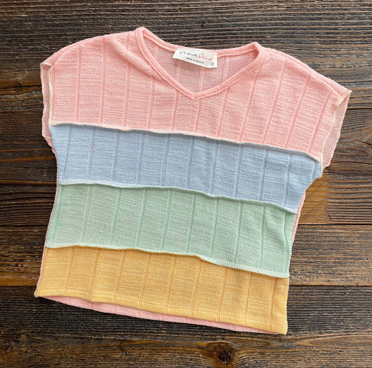 Perfect Peach Color Block Short Sleeve