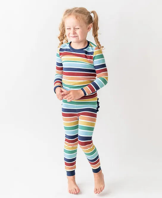 RuffleButts Cozy Rainbow2pc Ruffled Pajamas