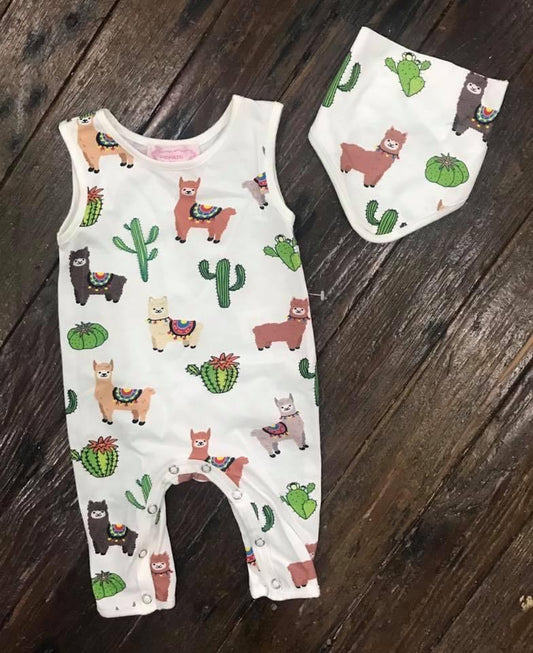 Llama/Cactus Romper + Bib