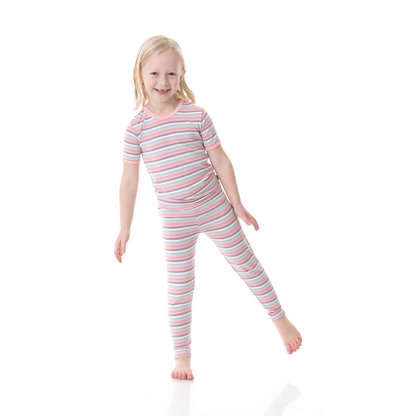 Kickee Pants Spring Bloom Stripe Short Sleeve PJ Set