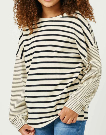 Hayden Contrast Stripe Sleeve Textured Knit Top 2763