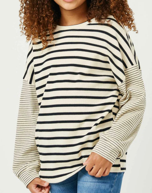 Hayden Contrast Stripe Sleeve Textured Knit Top 2763
