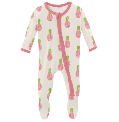 Kickee Pants Strawberry Pineapples Muffin Ruffle Footie with Zipper