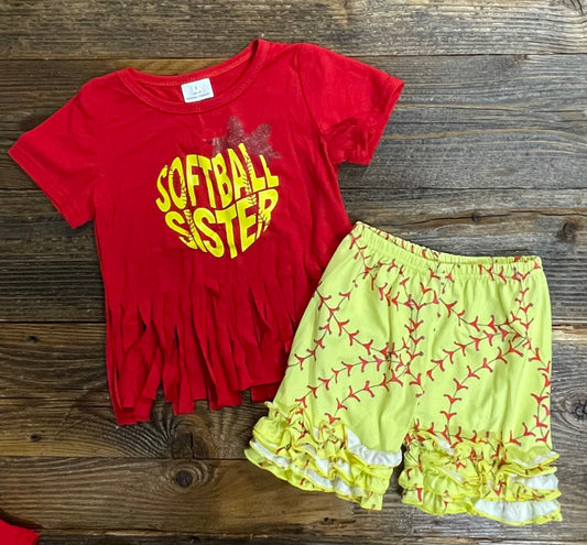 Softball Sister Ruffle Short Set