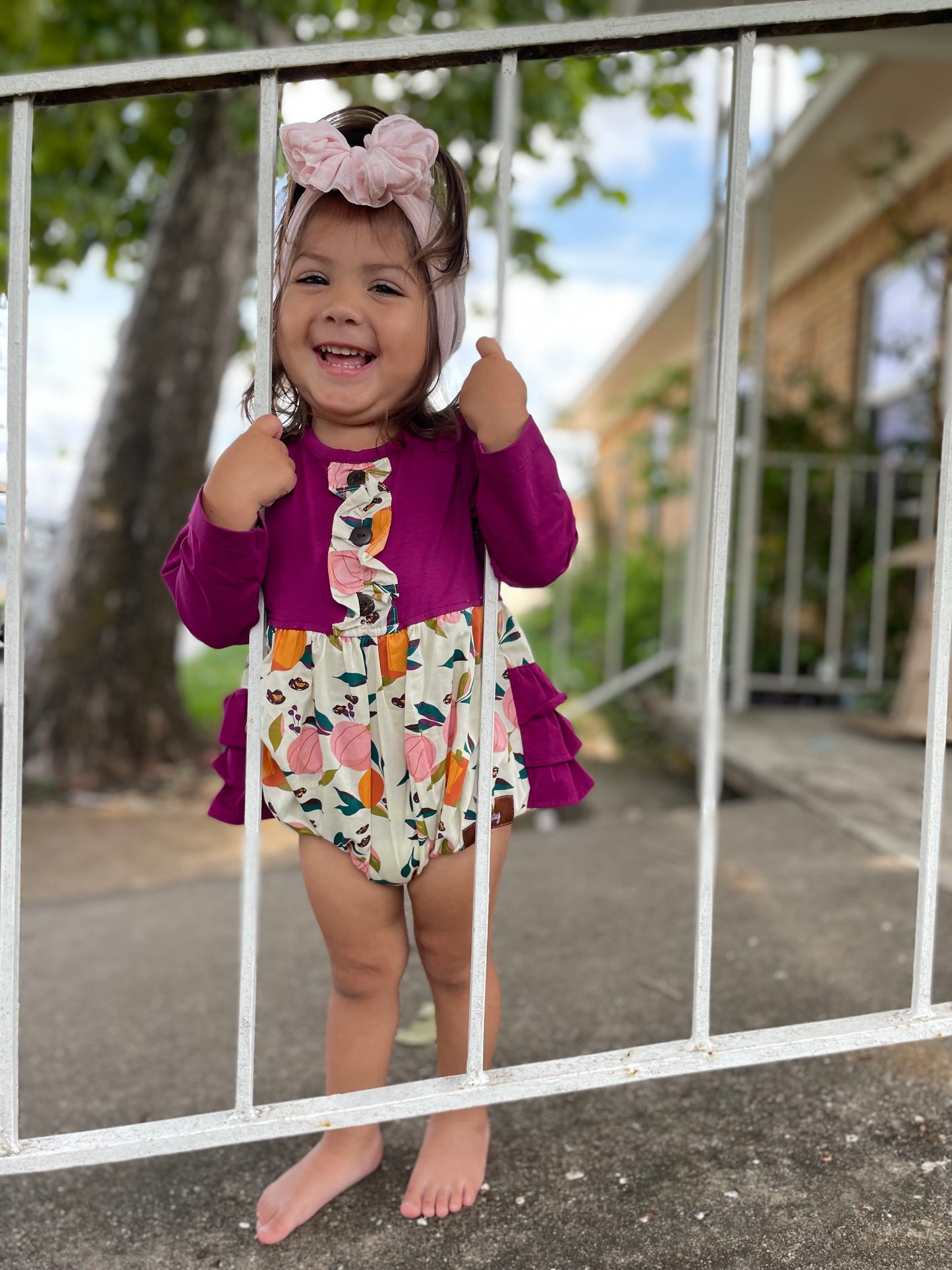 Millie Jay Pumpkin Floral L/S Ruffle Bubble
