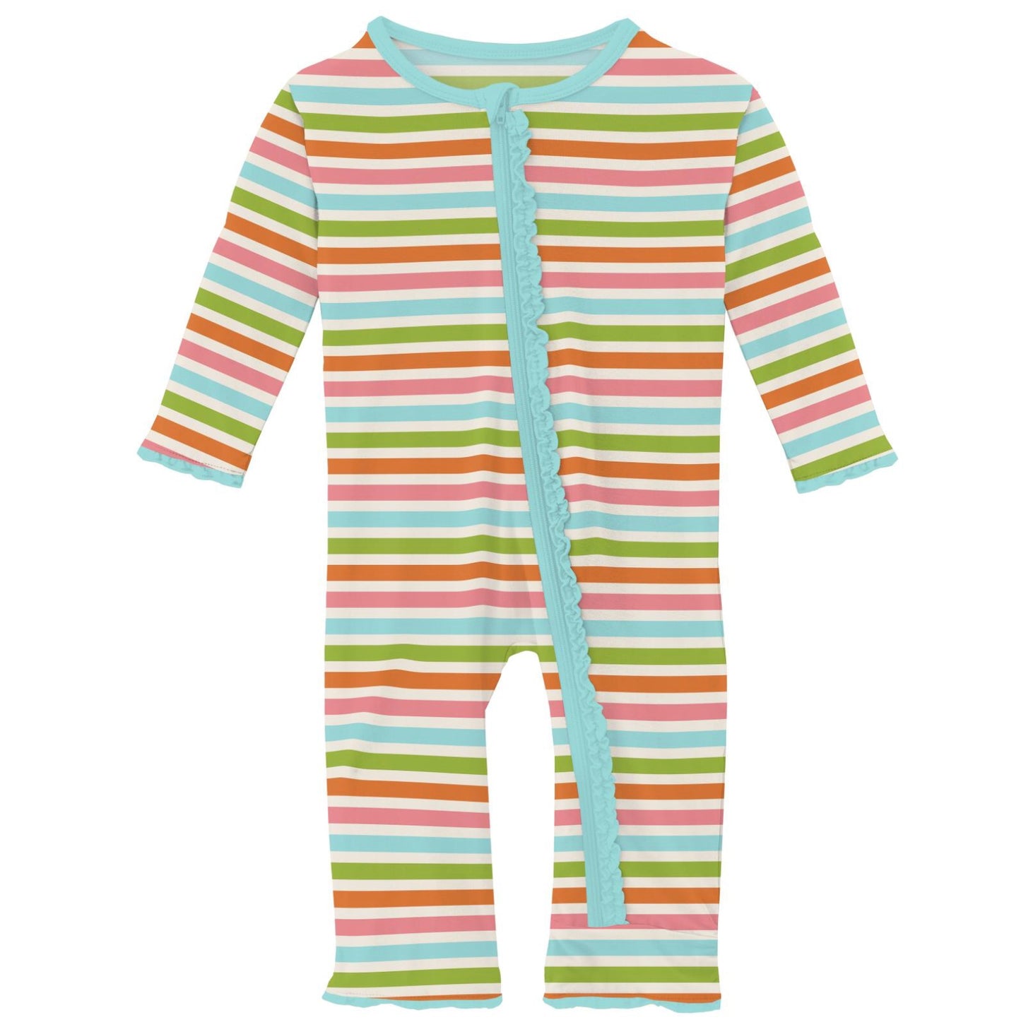 Kickee Pants Beach Day Stripe Muffin Ruffle Coverall with Zipper