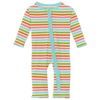 Kickee Pants Beach Day Stripe Muffin Ruffle Coverall with Zipper