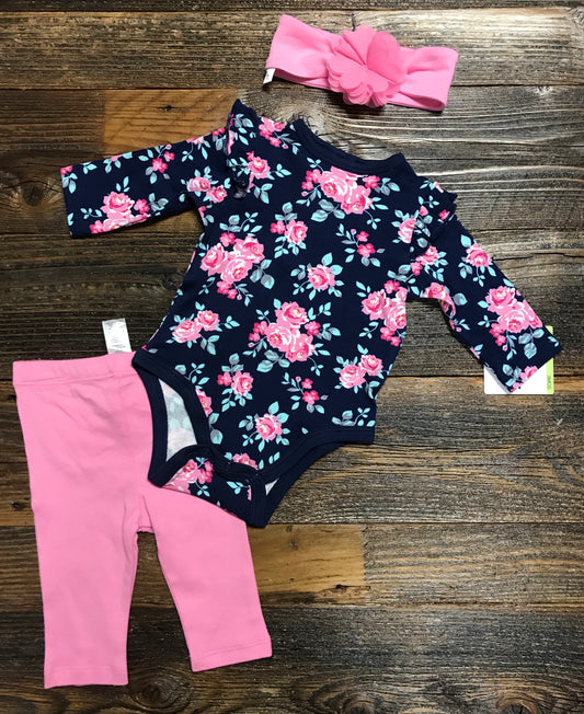 Little Me Navy Floral 3 Pc. Set