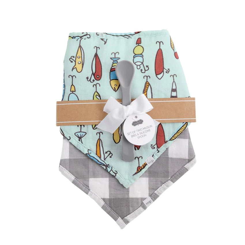 Mudpie Muslin Bandana Bib Set With Spoon