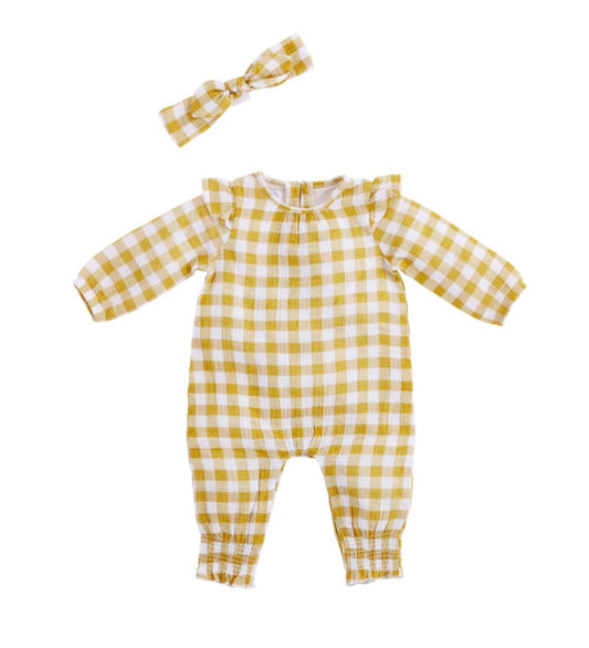 Mudpie Mustard Gingham 1pc & HB