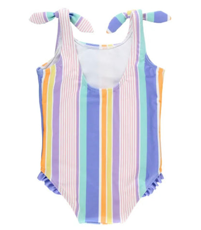 RuffleButts Rainbow Lane Stripe Tie Shoulder One Piece