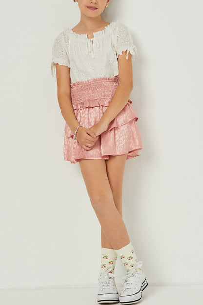 Hayden Satin Leopard Print Smocked Waist Skirt GY5489 *