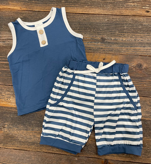 Blue Striped Tank Short Set