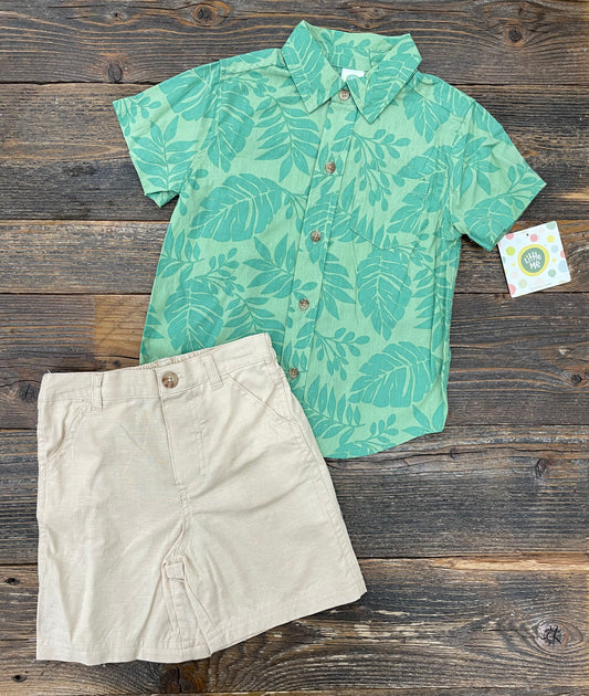Little Me Green Tropical Tan Short Set