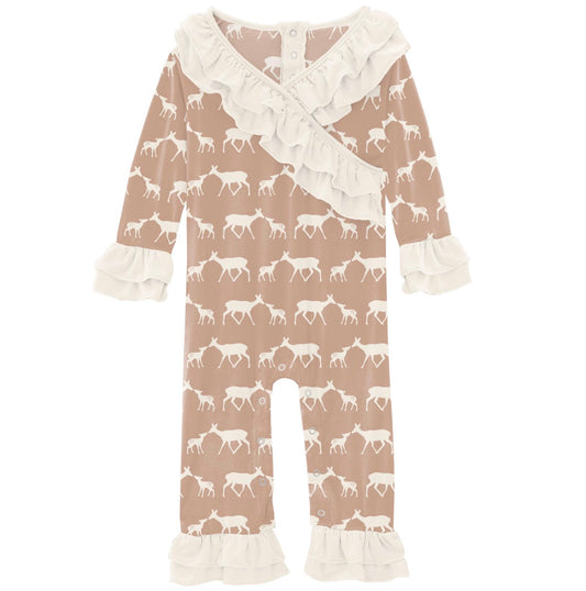 Kickee Pants Doe and Fawn Long Sleeve Kimono Double Ruffle Romper