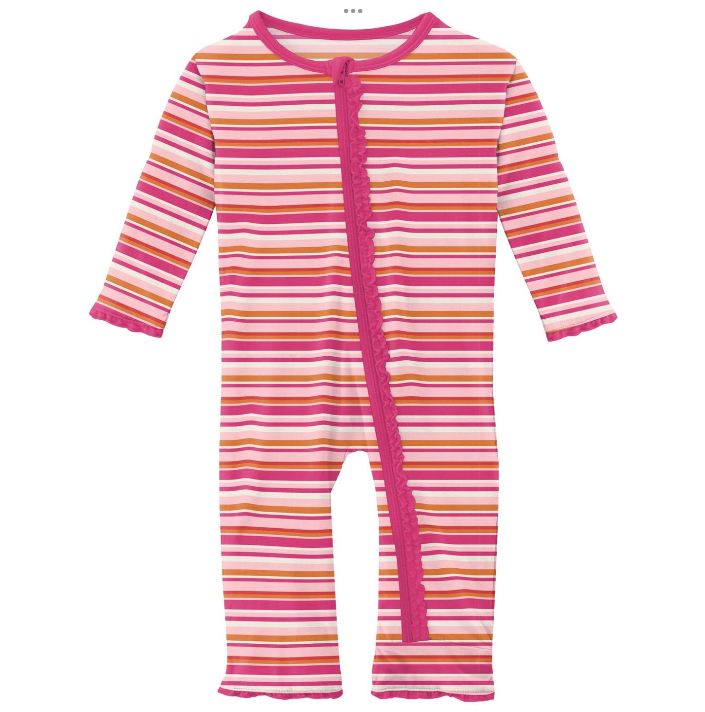 Kickee Pants Anniversary Sunset Stripe Muffin Ruffle Coverall with Zipper