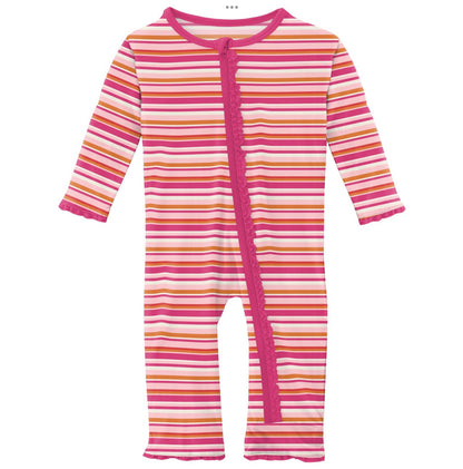 Kickee Pants Anniversary Sunset Stripe Muffin Ruffle Coverall with Zipper