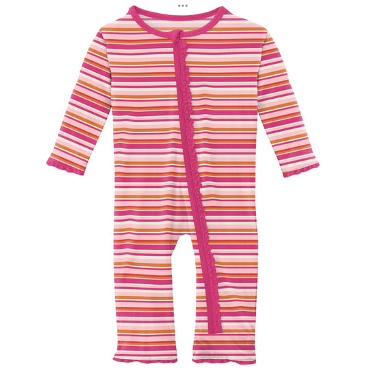 Kickee Pants Anniversary Sunset Stripe Muffin Ruffle Coverall with Zipper
