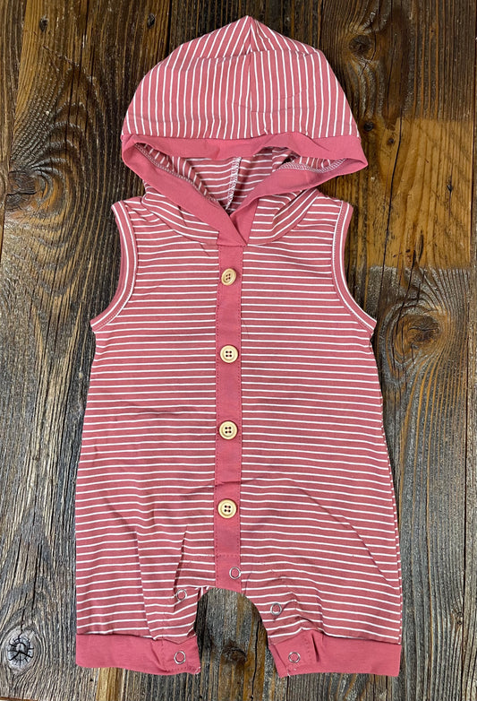 Red Stripe Baby Hoodie Romper