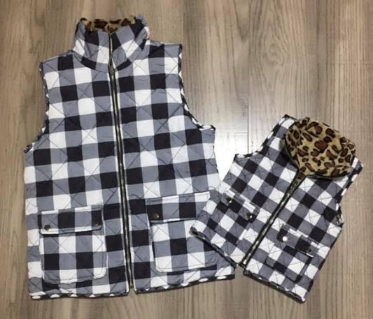 Black Checkered/Leopard Reversible Vest