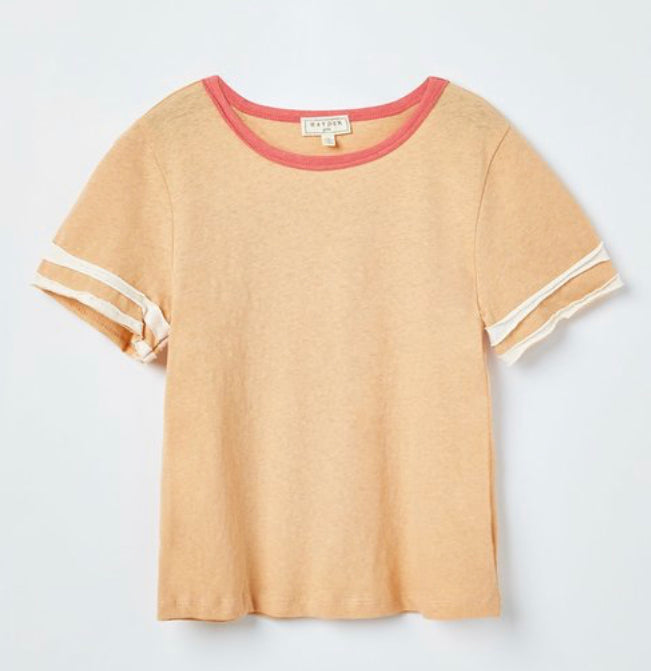 Hayden Apricot Stripe Sleeve Knit Tee 3386