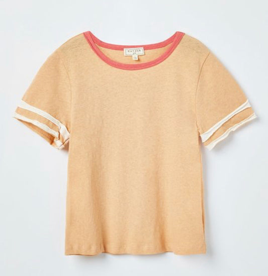 Hayden Apricot Stripe Sleeve Knit Tee 3386
