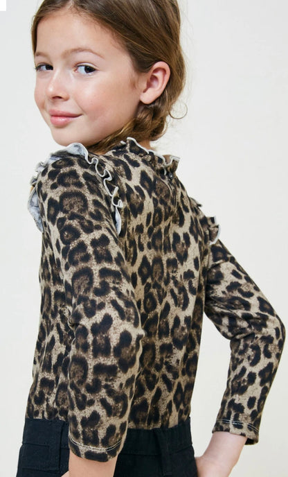Hayden Girls Leopard Ruffle Collar Knit Top 8063