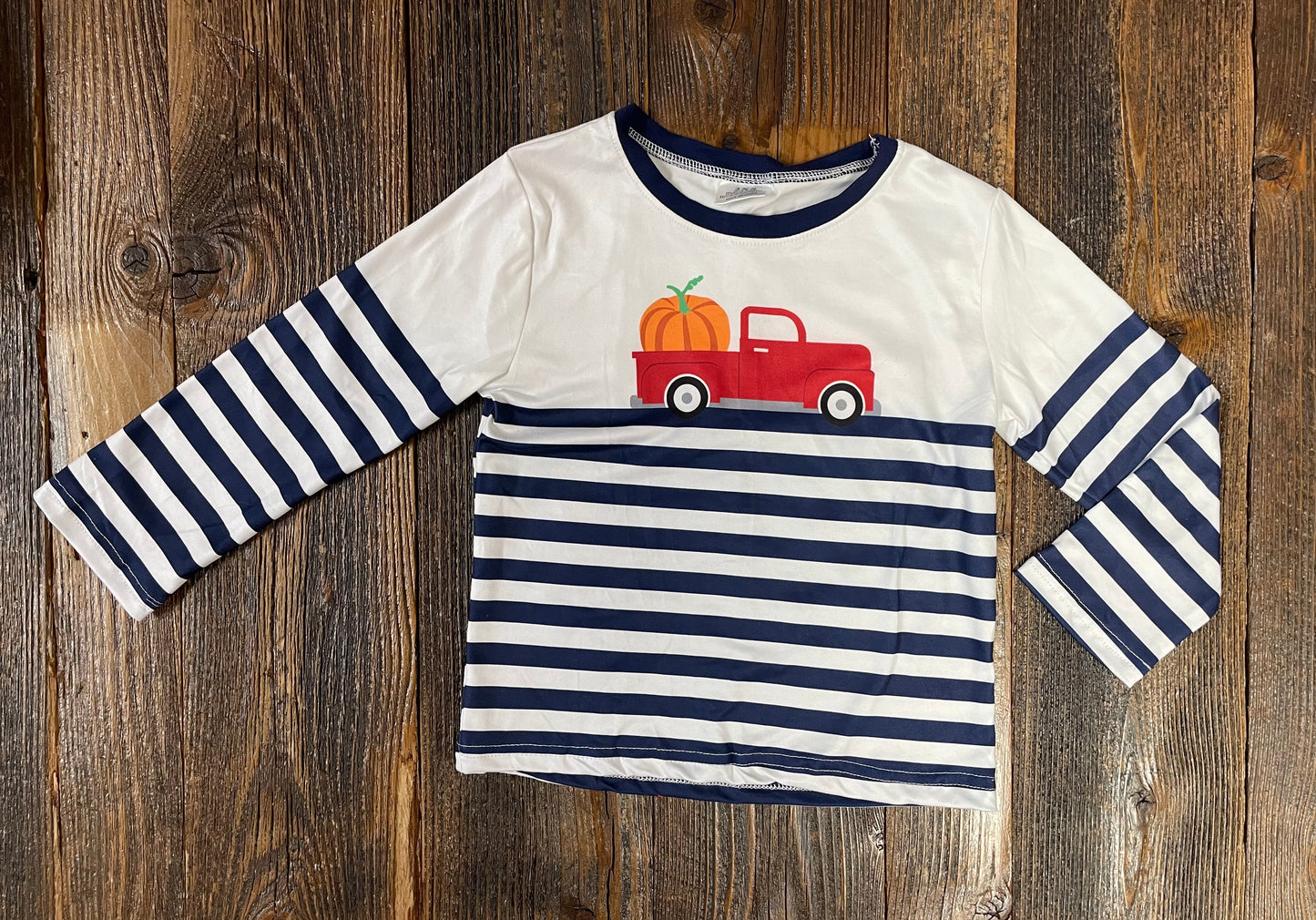 Navy Striped Pumpkin Patch LS