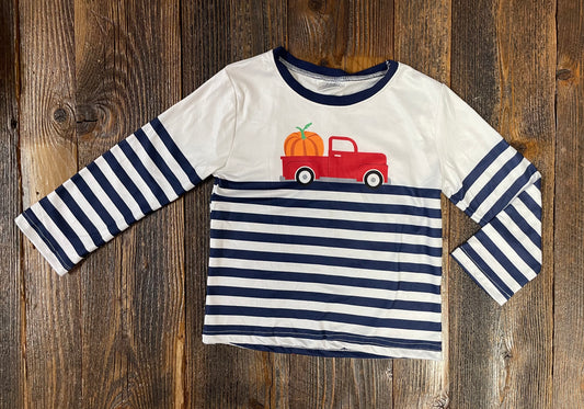 Navy Striped Pumpkin Patch LS