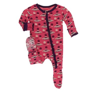Red Ginger Aliens with Flying Saucers Ruffle Footie with Zipper