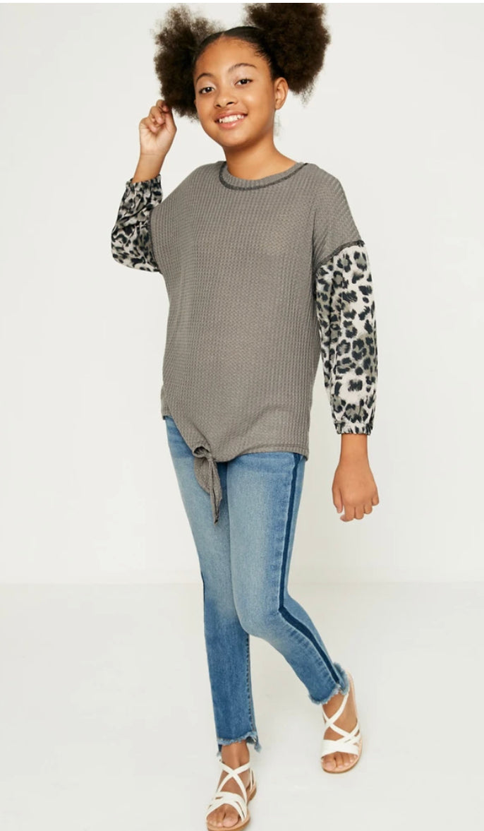 Hayden Girls Contrast Sleeve Tie Front Top 1231