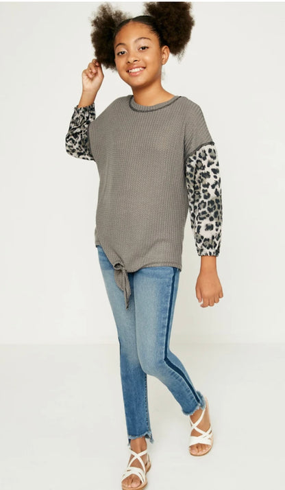Hayden Girls Contrast Sleeve Tie Front Top 1231