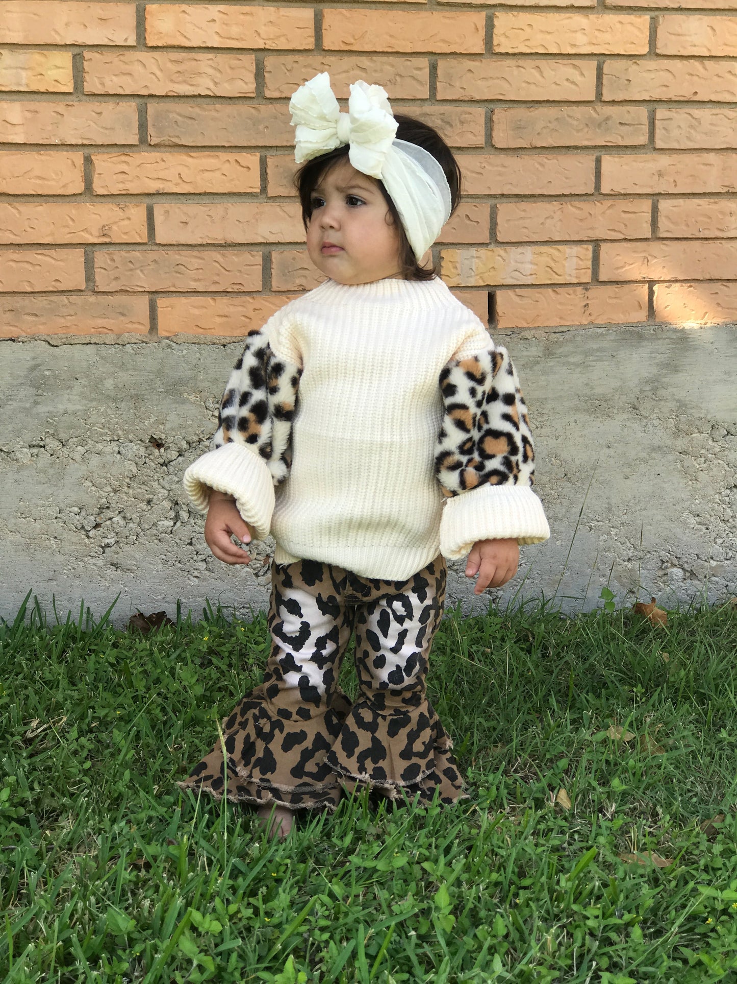 Cream Leopard Puff Sleeve Sweater