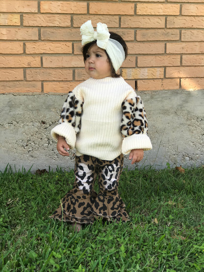 Cream Leopard Puff Sleeve Sweater