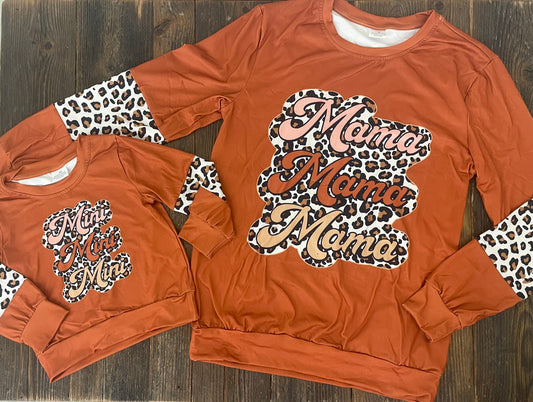 Orange + Leopard Mama/Mini Pullover