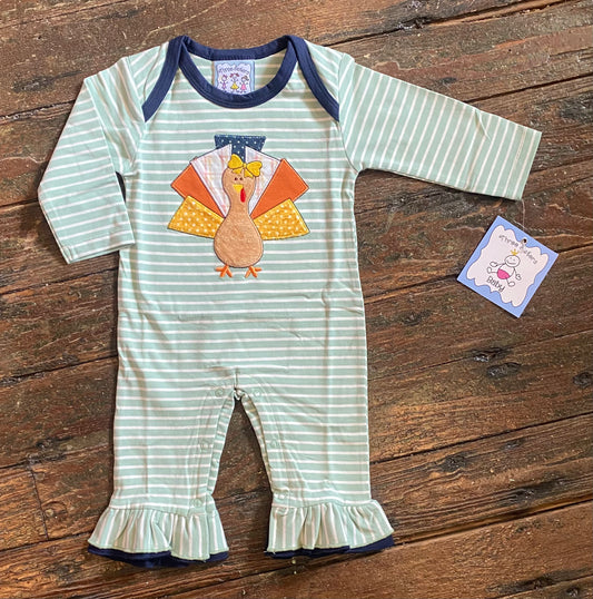Three Sisters Turkey Appliqué Girls Romper
