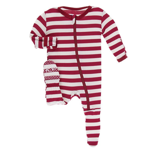 Kickee Pants Candy Cane Stripe 2019 Footie with Zipper