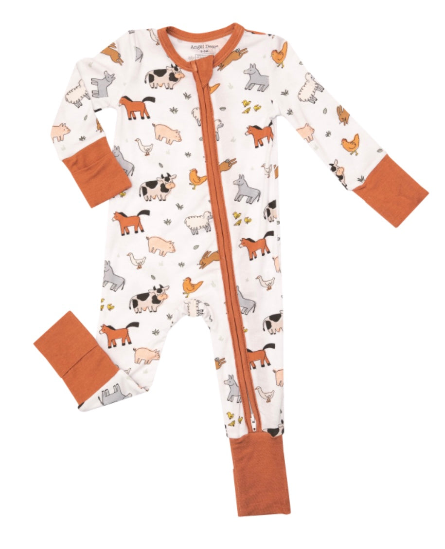 Angel Dear Farmyard Babies 2-Way Zipper Romper