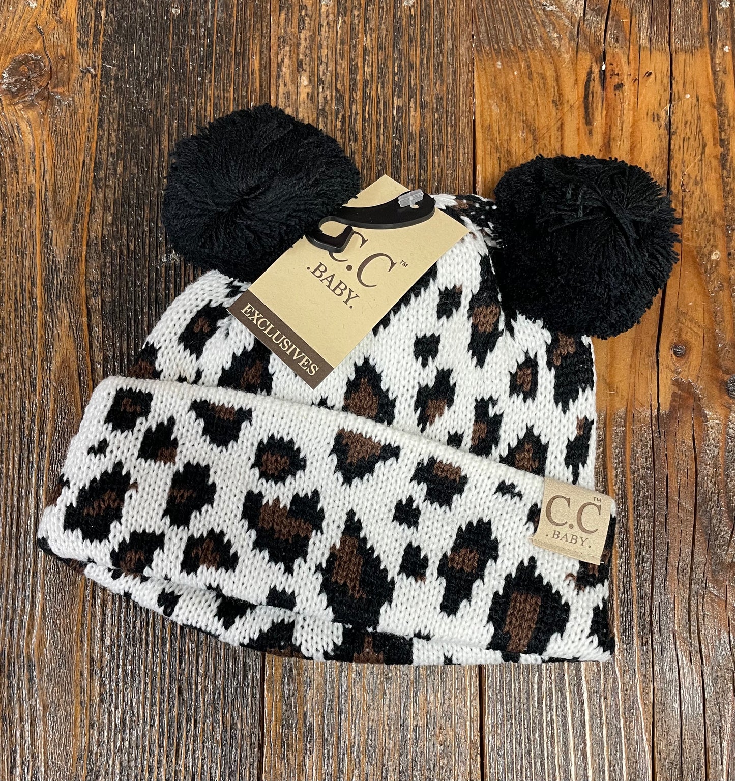 C.C. Infant Leopard Double Pom Beanie