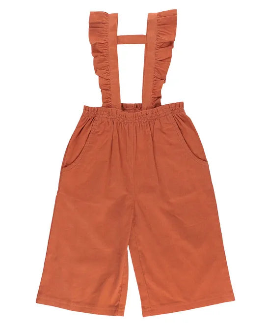 RuffleButts Burnt Sienna Ruffle Strap Wide leg Pant