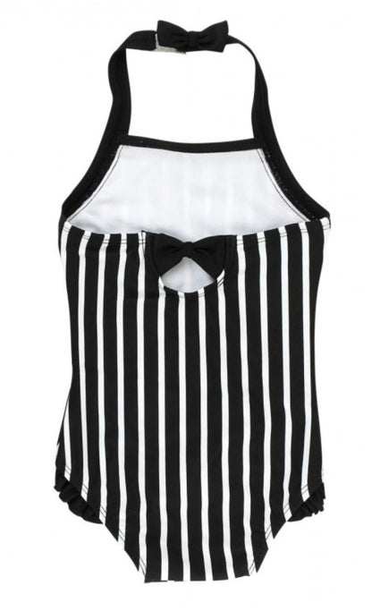 RuffleButts Black&White Stripe Halter One Piece